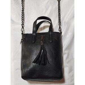 Sam  And Hadley Vegan Leather Black Mini Tote Crossbody Tassle Adj Chain Strap